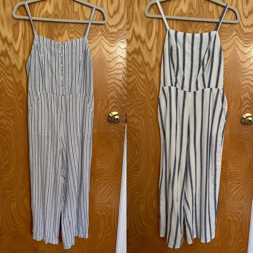 Bundle: 2 summer jumpsuits plus a free jean bottom up shirt. Small.